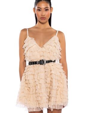 AKIRA Beige Ruffled Mini Dress